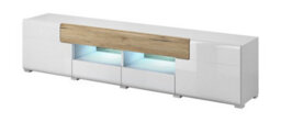 Arte Toledo 40 Tv Cabinet In White And Oak San Remo - Sleek Gloss Finish With Cable Management - W2080mm X H480mm X D390mm