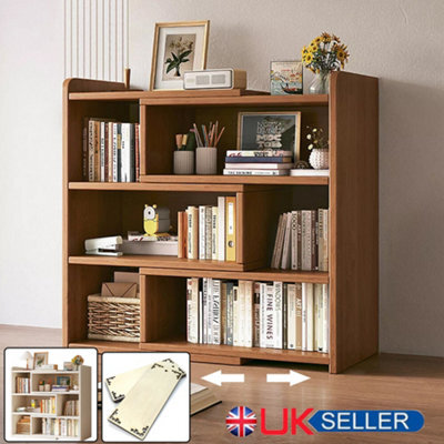 Wooden Shelf Bookcase Shelving 4 Tier Display Storage Unit Stand Stretchable - image 1
