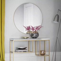 Xample Gallery Hayle 100Cm Round Mirror Champagne Metal Frame, Wall Mount Included, Stylish Home Décor, Mdf & Glass Construction - thumbnail 3