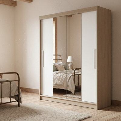 Neomi 01 120 Cm Sliding Door Wardrobe With Mirror Body Sonoma Front White - image 1
