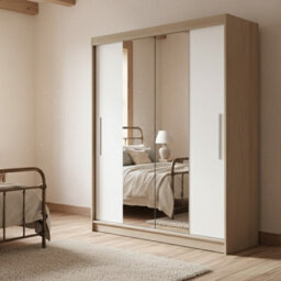 Neomi 01 120 Cm Sliding Door Wardrobe With Mirror Body Sonoma Front White - thumbnail 1