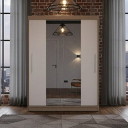 Neomi 01 120 Cm Sliding Door Wardrobe With Mirror Body Sonoma Front White - thumbnail 2