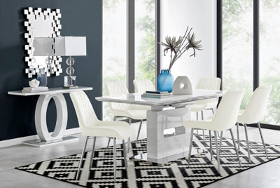 Furniturebox Uk Arezzo Large Extending Dining Table And 6 Cream Pesaro Silver Leg Chairs - image 1