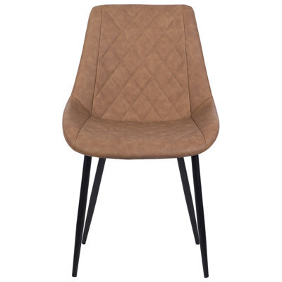 Beliani Faux Leather Dining Chairs Set Of 2 Brown Quilted With Iron Legs - image 1