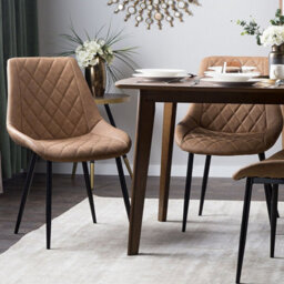 Beliani Faux Leather Dining Chairs Set Of 2 Brown Quilted With Iron Legs - thumbnail 2