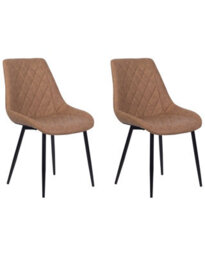 Beliani Faux Leather Dining Chairs Set Of 2 Brown Quilted With Iron Legs - thumbnail 3