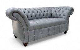 Chesterfield 2 Seater Buttoned Seat Sofa Vintage Cracked Wax Ash Grey Leather In Balmoral Style - thumbnail 3