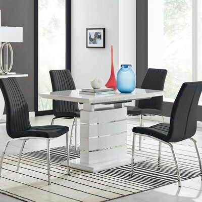 Furniturebox Uk Renato 120Cm High Gloss Extending Dining Table And 4 Black Isco Chairs - image 1