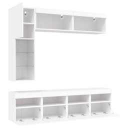 Walplus 7 Piece Tv Wall Cabinet Set With Led Lights White - thumbnail 6