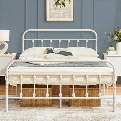 Yaheetech White 4Ft6 Double Vintage Metal Bed Frame With High Headboard And Footboard - image 1