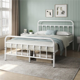 Yaheetech White 4Ft6 Double Vintage Metal Bed Frame With High Headboard And Footboard - thumbnail 2