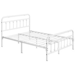 Yaheetech White 4Ft6 Double Vintage Metal Bed Frame With High Headboard And Footboard - thumbnail 3