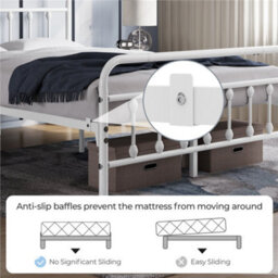 Yaheetech White 4Ft6 Double Vintage Metal Bed Frame With High Headboard And Footboard - thumbnail 5