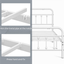 Yaheetech White 4Ft6 Double Vintage Metal Bed Frame With High Headboard And Footboard - thumbnail 8