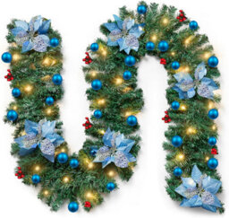 Vivo Blue 9Ft Pre Lit Christmas Garland With Lights Door Wreath