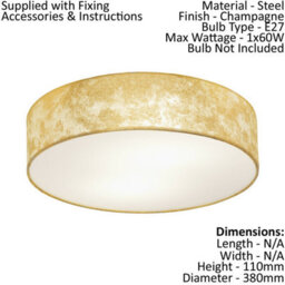 Elegant Flush Ceiling Light With Champagne Shade And Gold Fabric For E27 Bulb - thumbnail 2