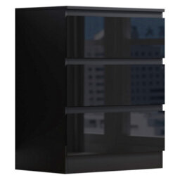 Fwstyle High Gloss Black Chest Of 3 Drawers Scratch Resistant Anti Bowing Bedroom Furniture - thumbnail 7