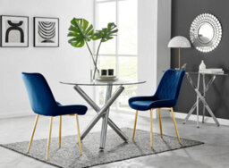 Furniturebox Uk Selina Round Dining Table And 2 Navy Pesaro Gold Leg Chairs