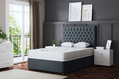 DS Living Seraphine Steel Upholstered Divan Bed With Headboard And Four Drawers Small Double - image 1