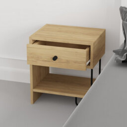Decortie Modern Sirius Nightstand Drawer Storage Oak Metal And Engineered Wood Legs 45(W)Cm Bedside Table Bedroom - thumbnail 7