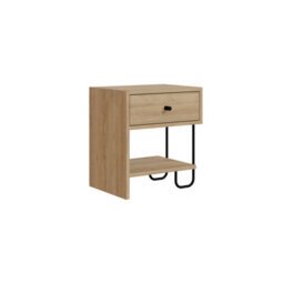 Decortie Modern Sirius Nightstand Drawer Storage Oak Metal And Engineered Wood Legs 45(W)Cm Bedside Table Bedroom - thumbnail 2