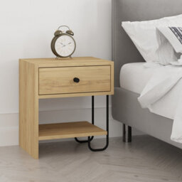 Decortie Modern Sirius Nightstand Drawer Storage Oak Metal And Engineered Wood Legs 45(W)Cm Bedside Table Bedroom - thumbnail 5