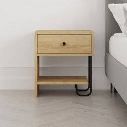 Decortie Modern Sirius Nightstand Drawer Storage Oak Metal And Engineered Wood Legs 45(W)Cm Bedside Table Bedroom - thumbnail 4
