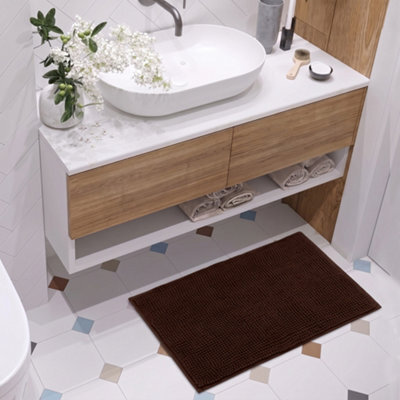 Moonlight Bedding Plush Chenille Bathroom Floor Mat Non-Slip Quick-Dry Absorbent Bathroom & Doorway Shower Rug Brown 40X60 Cm - image 1