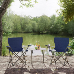Songmics Set Of 2 Folding Camping Chairs, Outdoor Chairs With Armrests And Cup Holder, Stable Structure, Max. Capacity 120Kg, Dark Blue - thumbnail 1