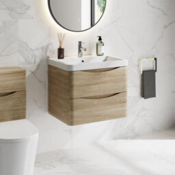 Affine 600mm Bathroom Vanity Unit Wall Hung Storage Furniture Basin Sink Soft Close Oak - thumbnail 2