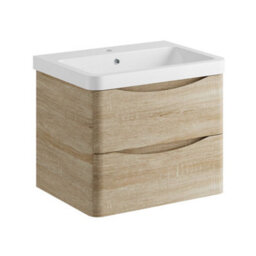 Affine 600mm Bathroom Vanity Unit Wall Hung Storage Furniture Basin Sink Soft Close Oak - thumbnail 4