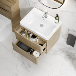 Affine 600mm Bathroom Vanity Unit Wall Hung Storage Furniture Basin Sink Soft Close Oak - thumbnail 3