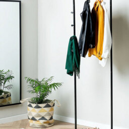 Beliani Black Metal Clothes Rail 175 X 50 Cm Freestanding Rack With 4 Hooks - thumbnail 2