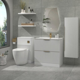 Royal Bathrooms Evora 800mm Matt White Fluted Floor Standing Bathroom Vanity Unit 2 Drawer Cabinet With Ceramic Basin & Brushed Brass Handles - thumbnail 4