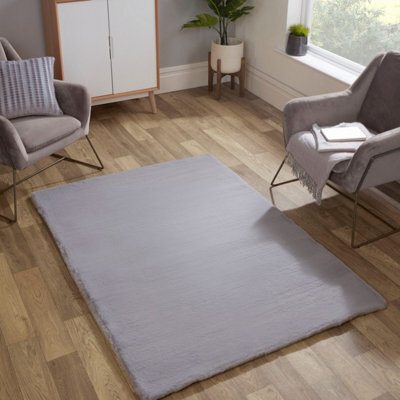 Silver Plain Shaggy Modern Easy To Clean Rug For Dining Room Bedroom And Living Room-150Cm X 200Cm - image 1