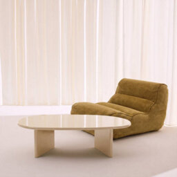 Sweeek - Oval Coffee Table With Glossy Finish Cream 120X60X35 Cm - Rumi - thumbnail 3