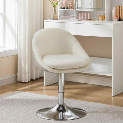 Height Adjustable Office And Vanity Chair, Swivel Stool With Backrest, Steel Frame, Cream White - image 1