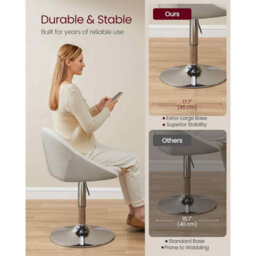 Height Adjustable Office And Vanity Chair, Swivel Stool With Backrest, Steel Frame, Cream White - thumbnail 5