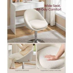 Height Adjustable Office And Vanity Chair, Swivel Stool With Backrest, Steel Frame, Cream White - thumbnail 4