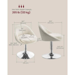 Height Adjustable Office And Vanity Chair, Swivel Stool With Backrest, Steel Frame, Cream White - thumbnail 2
