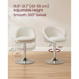 Height Adjustable Office And Vanity Chair, Swivel Stool With Backrest, Steel Frame, Cream White - thumbnail 3