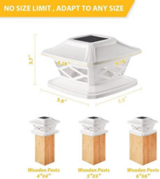 Pack Of 2 Solar Led Post Lights Outdoor Ip65 Waterproof White Cap For Patio Fence Deck Fits 4X4 5X5 6X6 Wooden Posts - thumbnail 8