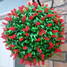 Pair Of Best Artificial 38Cm Red Lush Lavender Hanging Basket Flower Topiary Ball - Weather & Fade Resistant - thumbnail 2