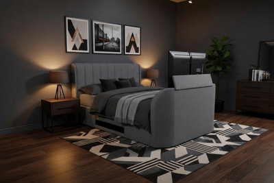 Mayfair Ottoman 2.1 Media Tv Bed With Soundbar In Smoke Grey Fabric - Super King 6Ft - image 1