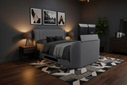 Mayfair Ottoman 2.1 Media Tv Bed With Soundbar In Smoke Grey Fabric - Super King 6Ft
