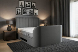 Mayfair Ottoman 2.1 Media Tv Bed With Soundbar In Smoke Grey Fabric - Super King 6Ft - thumbnail 2