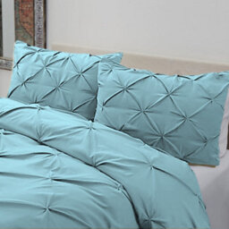 TheWhiteWater Limited Pintuck Duvet Cover Set + Matching Pillowcases With Bedsheet - 3In1 Hotel Style Bedding Set - Ocean Blue - thumbnail 4