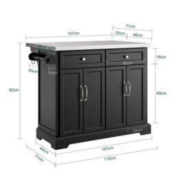 Sobuy Kitchen Island Rolling Kitchen Storage Trolley With Extendable Worktop Bar Island Metal Worktop , Fkw71-Ii-Sch - Black - thumbnail 3