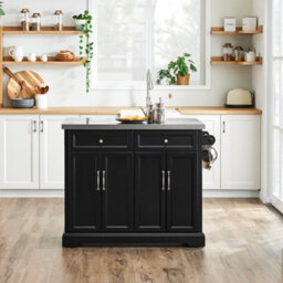 Sobuy Kitchen Island Rolling Kitchen Storage Trolley With Extendable Worktop Bar Island Metal Worktop , Fkw71-Ii-Sch - Black - thumbnail 2