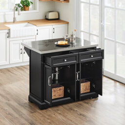 Sobuy Kitchen Island Rolling Kitchen Storage Trolley With Extendable Worktop Bar Island Metal Worktop , Fkw71-Ii-Sch - Black - thumbnail 5